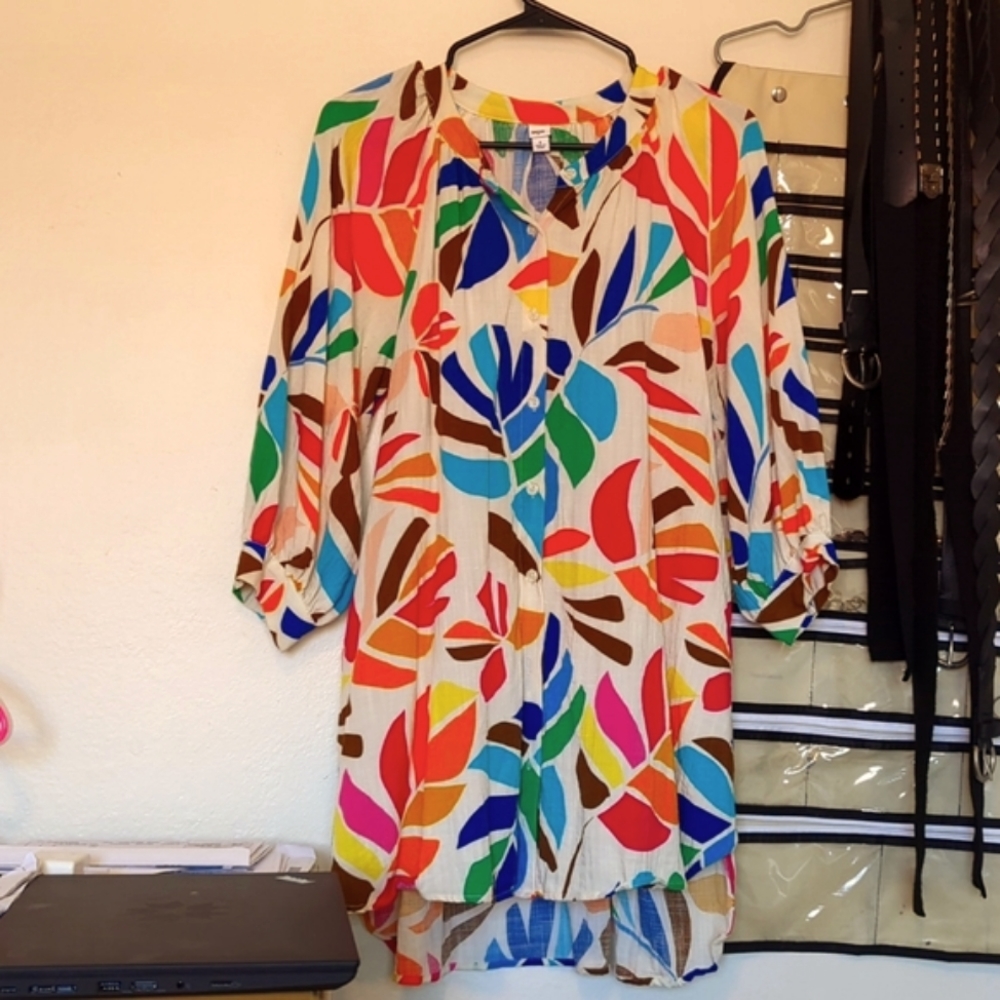 Rainbow Tabitha Brown Button-Up Multicolored Tuni… - image 1